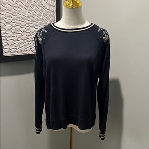 Rose & Olive Navy Blue Embroidered Shoulder Sweater